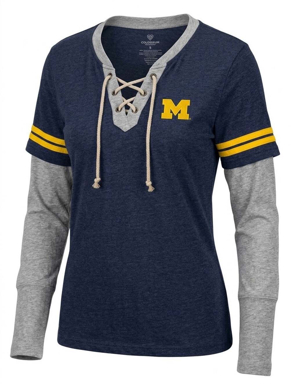 Women's Michigan Wolverines TwoTone Classic Long Sleeve Lace Up V-Neck Shirt - L